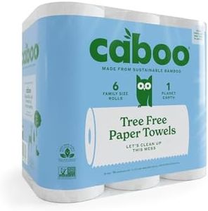 Caboo Tree Free Paper Towels, 6 Rolls, Eco Friendly, Earth Friendly, Sustainable Kitchen Paper Towels with Strong 2 Ply Sheets