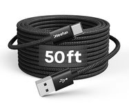 [ 50ft/15m ] Extra Long USB C Cable, USB to USB C Cable Power Cord, USB A 2.0 to USB Type C Charger Cable for USB-C Phone, Tablet, Camera, PS5, Switch & More, Nylon Braided (no Data Sync)