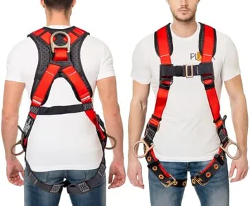 Palmer Safety ATERET Fall Protection 5pt Safety Harness, 3D-ring, Quick-Connect Buckle, Grommet Legs, Sewn in Back Pad I OSHA ANSI Compliant Personal Equipment (Red - Universal), (H222100111)