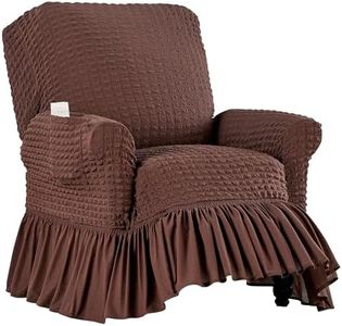 Collections Etc Fashionable Textured Square Stretch Slipcover with Ruffled Skirt - Protects from Spills, Stains, Pets Hairs, Wear & Tear - Home Decor