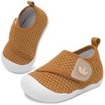 FEETCITY Baby First Walking Shoes Wide Baby Shoes Infant Sneakers Newborn Crib Shoe Barefoot Lightweight Slip On Shoe, All Brown, 18-24 Months Infant