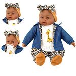 Bibi Doll - 18" Lifelike Large Soft Bodied Black Baby Doll With Dummy & Sounds Girls Boys Toy (Ethnic Girl Doll In Animal Print)