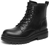 DREAM PAIRS Boots for Women Combat Lace Up Side Zipper Low Heel Ankle Boots Strong-5,Size 8,Black,Strong-5