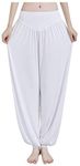 ARJOSA Womens Harem Yoga Pants Baggy Loose Pajama Lounge Pants Wide Leg Trousers (M, White)