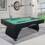7FT Pool Table with Automatic Ball Return, Modern Arched-Leg Billiards Table with Durable Matte-Black Finish and Complete Accessories for Family Game Room & Recreation Space (Green)