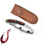 SYGA 3 in 1 Corkscrew Beer Wine Bottle Opener with Leather Cover Spring-Loaded Double Lever, Serrated Foil Cutter Barware Gear Waiter's Corkscrew of Sommeliers, Waiters, Bartenders Gift- Red & Green