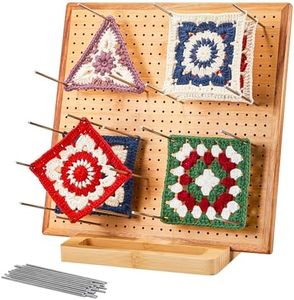 11.8" Crochet Blocking Board with 20 Pegs Pins, Granny Square Blocking Board for Crochet Projects, Bamboo Blocking Boards for Crocheting and Knitting, Wooden Gifts for Crocheter