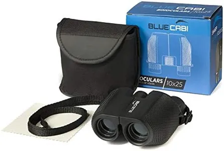 BlueCabi Compact 10x25 Binoculars – Lightweight, Foldable, High Powered Binoculars for Adults & Kids w/Powerful 10x Long Distance Magnification, Easy Focus Knob, Texture Grip, Neck Strap & Travel Bag