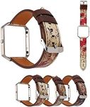 AsohsEN Women Leather Flower Watch Strap for Fitbit Blaze Bands, Soft Leather Replacement Wristband Bracelet with Metal Frame for Fitbit Blaze Smart Fitness Watch (Safflower)