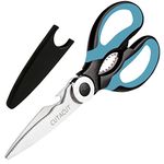 Cutacut Kitchen Scissors Stainless Steel Sharp Blades with TPR Grip - Multipurpose Kitchen Scissors Heavy Duty for Meat, Chicken, Fish, Vegetables, and Herbs – Bottle Opener. (Blue)