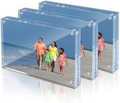 Packpal 3 Pack 4x6 inch Photo Frame Acrylic Magnet Double Sided 10+10MM Thick Clear Frameless Desktop,Self Standing Block Picture Frame