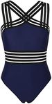 Hilor Push Up Bathing Suits for Women Sexy Slimming One Piece Swimsuits Summer Swimming Suits Navy M/US8-10