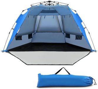 Costway Instant Pop-up Beach Tent for 3-4 Persons,Foldable Portable Beach Shade W/Carry Bag,Extended Floor,3 Mesh Windows,Sandbags,Stakes,Wind Ropes,UPF50+ Protection,Windproof Sunshade Canopy Cabana