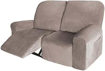 Velvet 6 Pieces Recliner Loveseat Cover with Pockets,2 Seat Love seat Recliner Cover for Living Room Extra Large Recliner with Console,Lazy-boy Recliner Covers for Leather,Taupe