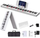 KONIX Folding Piano Keyboard, 88 Keys Full Size Semi-Weighted Foldable Piano, Portable Electronic Keyboard Piano with Light Up Keys, Sustain Pedal, Keyboard Stickers, Music Stand and Piano Bag, White