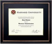 EXCELLO GLOBAL PRODUCTS Photo Document Frame: 11" x 14" with Double Mat Graduation Diploma Certificate Holder Wall Frame (Black/Gold/Red)