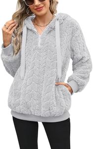 Yanekop Womens Oversized Sherpa Hoodie Christmas Sweaters Half Zip Pullover Fuzzy Winter Sweater Casual Zip Up Outerwear(D Light Grey,L)