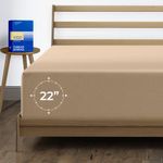 1000 Thread Count 100% Cotton Fitted Sheet, Taupe Queen 22" Fitted Sheet, Long - Staple Combed Pure Natural Cotton Sheet, Soft & Silky Sateen Weave