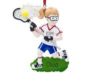 UniqXmas Personalized Lacrosse Girl Christmas Ornament - Free Customization | Female Player with Stick / Crosse & Ball for Xmas Tree | Unique Keepsake for LAX Player and Team Fan - Custom Name & Year