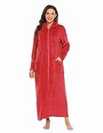 Ekouaer Women's Flannel Robe Zipper Front Robes Full Length Bathrobe Wine Red