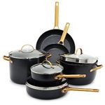 GreenPan Reserve Hard Anodized Healthy Ceramic Nonstick 10 Piece Cookware Pots and Pans Set Gold Handle PFAS-Free Dishwasher Safe Oven Safe Black