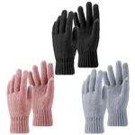 FRIUSATE 3 Pairs Women Winter Touch Screen Gloves Thermal Knitted Gloves for Women Elastic Warm Touchscreen Smartphone Gloves for Working Driving Running Outdoor Activities