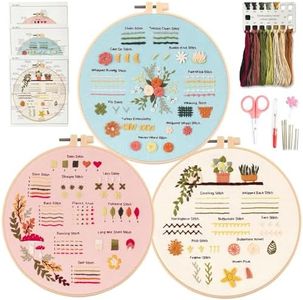 Myfelicity 3 Embroidery kit for Beginners, Embroidery Starter Kits to Learn 30 Different Stitches, Including Fabric with Prints, Threads, Needles, Hoop and Video tutorials