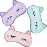 Cute Eye Mask for Sleeping 3 Pieces Cartoon Fox Cat Dog Face Eye Cover Funny Animal Sleeping Mask Soft Lightweight Night Sleep Masks Kitty Eye Mask Blindfolds for Women Men Kids (Simple Style)