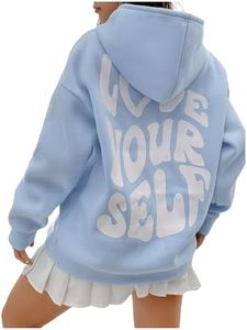 Floerns Women's Letter Graphic Print Long Sleeve Drawstring Hoodie Sweatshirts Light Blue White Small