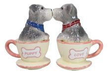 Ebros Ceramic Grey Schnauzer Puppy Love Dogs In Miniature Teacups Kissing Salt And Pepper Shakers Set Valentines Love Puppies Figurines Party Kitchen Tabletop Collectible Decorative Accents