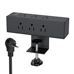 Desktop Power Bar with USB C, Haiaoyyds Desk Clamp Power Strip with 6 Outlets, 2 USB-A Ports,1 USB-C Port, Connect 6.56FT Flat Plug Extension Lead, Desk Power Supply for Office, Home