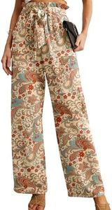 Women's High Waisted Palazzo Pants Flowy Wide Leg Trousers Deep Pockets Adjustable Tie Knot Tummy Control for Curvy Plus Size Casual Business Beach Vacation Pants Pezzli Retro Flower XX-Large