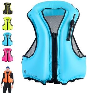 SOLY Inflatable Snorkel Jackets, Buoyancy Aid Swim Diving Jacket-Adult with Leg Straps Snorkel Vest for Swimming,Kayaking Other Low Impact Water Sports（Blue）