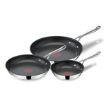 Jamie Oliver By T-fal Cooks Direct, Stainless Steel Non-stick Frying Pan 3 Pcs Set (20/24/28cm) (8/9/11 Inches) with Induction