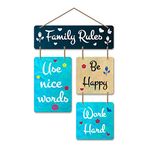 Artvibes Family Rules Decorative Wall Art MDF Wooden Wall Hanger for Living Room | Bedroom | Home Decor | Office | Gift | Quotes Items | Wall Hanging For Home Decoration | Modern (WH_6504N)