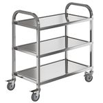 Amarite 3 Shelf Stainless Steel cart,400 lbs,1MM Thick，Serving cart with Wheels, Household, Service Trolley,360°Rotation Storage Shelf with Locking Wheels 29.5 * 15.7 * 37.4'' L*W*H S.