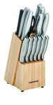 Farberware 15-Piece Stamped Stainless Steel Knife Block Set, High-Carbon Stainless Steel Kitchen Knife Set with Ergonomic Handles, Razor-Sharp Knives with Wood Block, 15-Piece Set, Bamboo