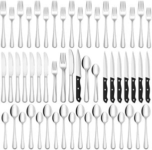 SHEUMNT 60 Pieces Silver Cutlery Set Service for 10, Food-Grade Stainless Steel Tableware Set, Silverware Set Including Steak Knife Fork Spoon, Flatware Set Utensil Set for Family Gatherings, Hotel