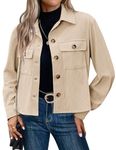 Zeagoo Cropped Jacket Cute Tops for Women Shacket Corduroy Button Down Shirts Long Sleeve Fall Blouse Tops Apricot