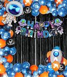 Party Propz Space Theme Birthday Decoration Kit - 49Pcs for Boys Space Birthday Supplies Metallic Balloon, Happy Bday Bunting, Foil Curtain,Rocket and Astronaut Foil Balloons Combo Girl, Boys