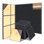 AUSLET 36 Pack Sound Proof Panels Self-Adhesive 12" X 12" X 2" Pyramid Acoustic Foam Panels High Density Soundproofing Foam Wall Panels Sound Absorbing Panels for Studio Wall and Door