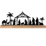 Pinkunn Nativity Sets for Christmas Indoor Decor Black Metal Nativity Scene with Wooden Base People Nativity Set Decorations for Christmas Xmas Home Table Shelf (Classic)