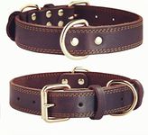 SLZZ Premium Real Genuine Leather Dog Collar/Soft Touch Heavy Duty Genuine Leather/Adjustable Perfect for Male Female Small Dogs-Brown-S