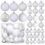 Prextex White 36-Piece Shatterproof Christmas Ball Ornament The Perfect Glitter Balls, Christmas Tree Baubles Christmas Decorations, Exquisite Xmas Combo of 36 Christmas Balls and Shape Styles