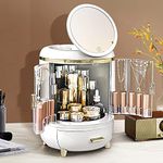 Furb Makeup Case Cosmetic Organiser Storage Boxes Jewellery Box Holder Waterproof Dustproof Bathroom Desktop Beauty Makeup Stand with LED Mirror White