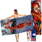 Spiderman Beach Towel Set - Bundle with 40" x 72" Spiderman Microfiber Pool Towel Plus Stickers and More | Marvel Spiderman Beach Towel for Kids, Adults