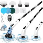 Etekcity Electric Spin Scrubber,Upgrade LED Display Cordless Shower Scrubber with 8 Replaceable Brush Heads Adjustable 2 Speeds Extension Handle Power Cleaning Brush for Bathroom, Floor (Grey)