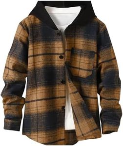 Boys Flannel Shirts Plaid Hoodie: Button Down Long Sleeve Shirt Fall Winter Fashion Lightweight Hooded Jacket Coats Orange