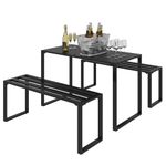 Outsunny 3 Pieces Picnic Table Set, Outdoor Metal Dining Table Set for 4 People, Patio Desk with 2 Benches for Picnic or Family Gatherings, Use in Garden, Patio, Backyard, Black