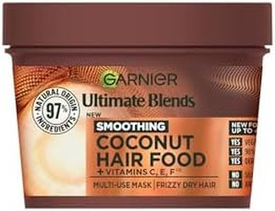 Garnier Hair Food 3-in-1 Hair Treatment Mask, Smooths and Nourishes, For Frizzy & Curly Hair, No Silicones, Vegan Formula, Coconut Oil, Ultimate Blends, 400ml (Packing and Ingredients may vary)